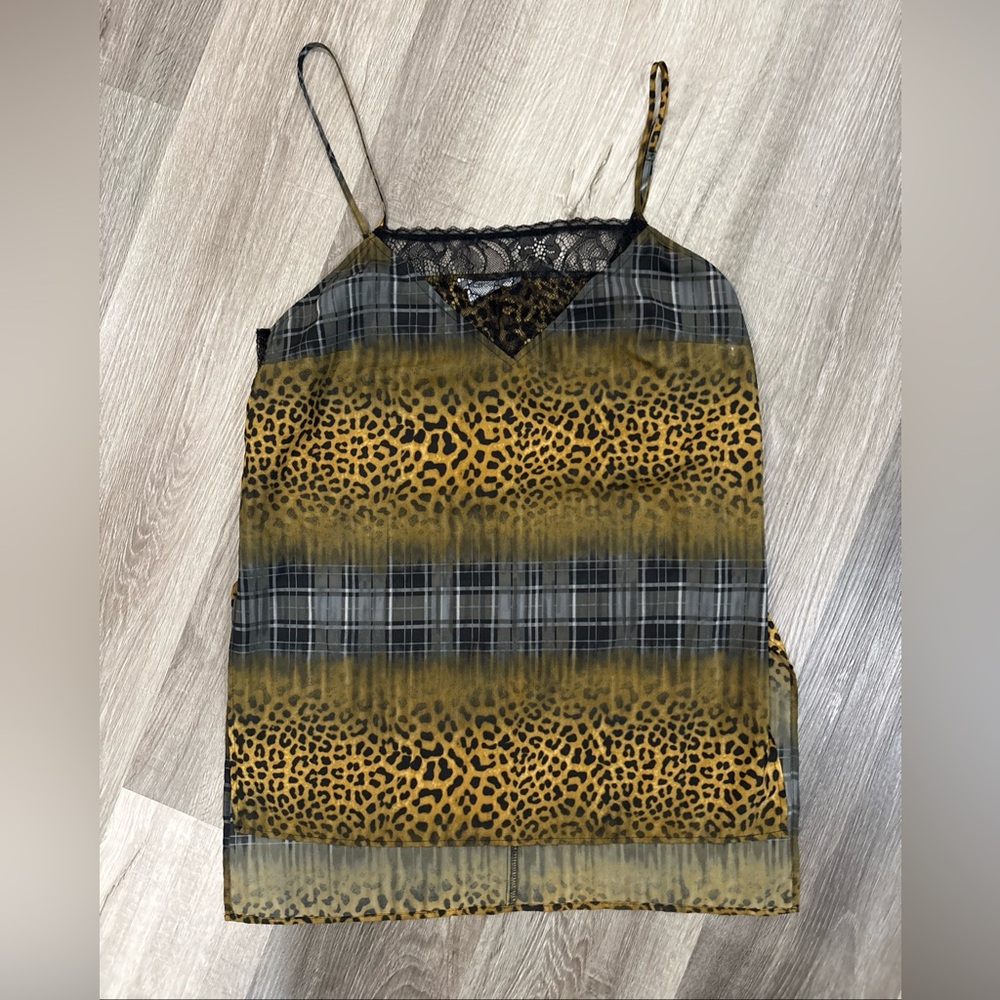 BCBG (BCBGeneration) Leopard Print Hi-Lo Camisole Tank w/ Lace Trim Sz Large